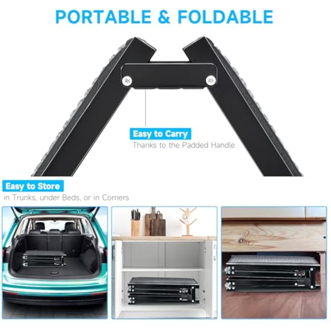 CO-Z Dog Ramp for Car, 170 cm Folding Pet Ramp for Large Dogs up to 90 kg with Non-Slip Rug Surface, Portable Dog Pet Stairs for Car SUV Truck Bed Sofa, Indoor and Outdoor Use