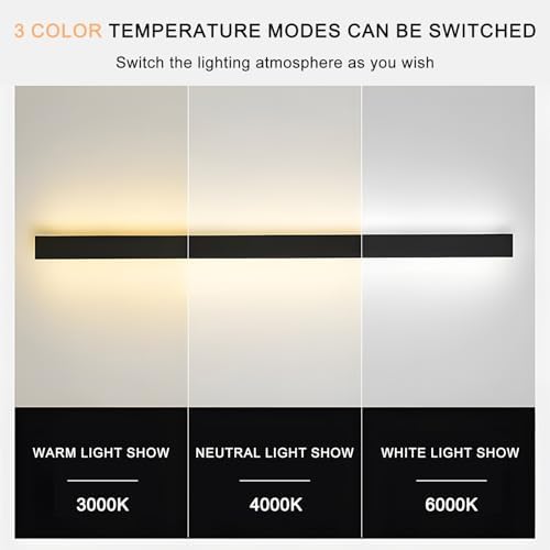 ZTWLEED 120CM Long Wall Light Interior,44W LED Wall Lamp Interior,RA≥80 Tricolor Lighting Mode Living Room Lamp,Black Wall Lamp for Living Room Bedroom Stairs Hallway AC220V