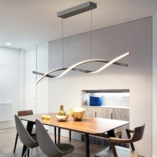 Mikeru 100CM Wave Pendant Light, Black Modern Chandelier Breakfast Bar Island Lighting 3000K/4500K/6000K 3 Color 10% to 100% Fully Dimmable Lamp for Dining Room, Kitchen