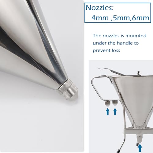 uyoyous Stainless Steel Piston Funnel Confectionery Funnel with Stand 1.8L Baking Dispenser funnel with Three Nozzles for Baking Cake Desserts Making Bakery Use