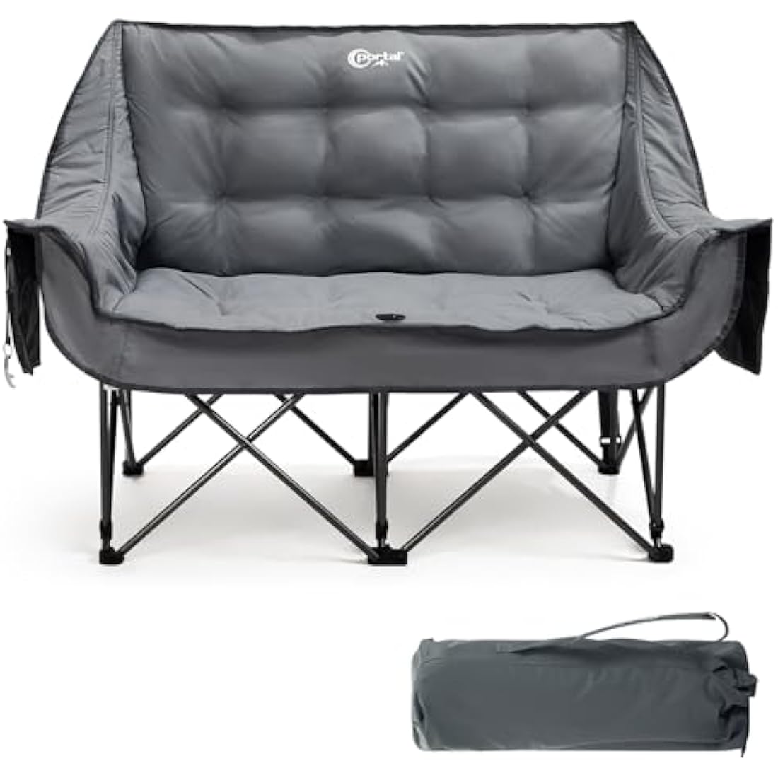 Portal Double Padded Folding Camping Sofa for Adults - Large Quilted Love Seat Luxury Folding Tub Chair - Collapsible Giant Festival Garden Lawn Picnic Chair - Load 272KG