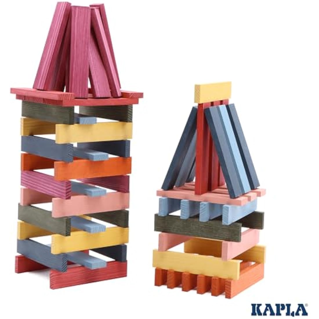 KAPLA Octocolor Box with 100 coloured planks (Red, Orange, Yellow, Green, Light Blue, Dark Blue, Pink, Purple), Wooden Toy, Construction Game, from 2 Years Onwards.