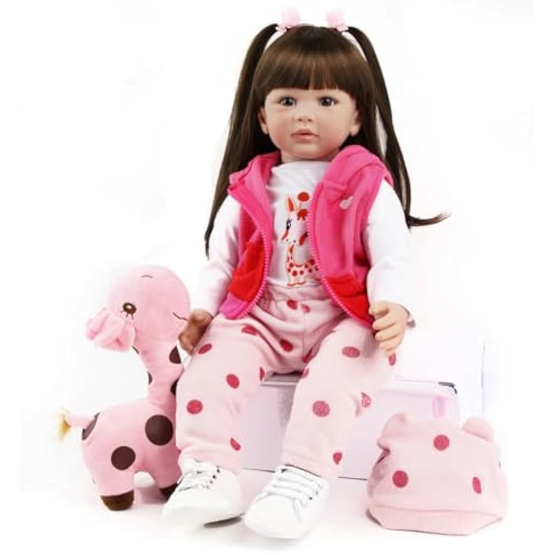 ZIYIUI 24 inches 60 cm Reborn Baby Dolls Soft Silicone Vinyl Realistic Reborn Dolls Girl Lifelike Reborn Dolls Handmade Newborn Reborn Toddler Dolls Black long hair Asian girl Xmas Gifts(24 inches)