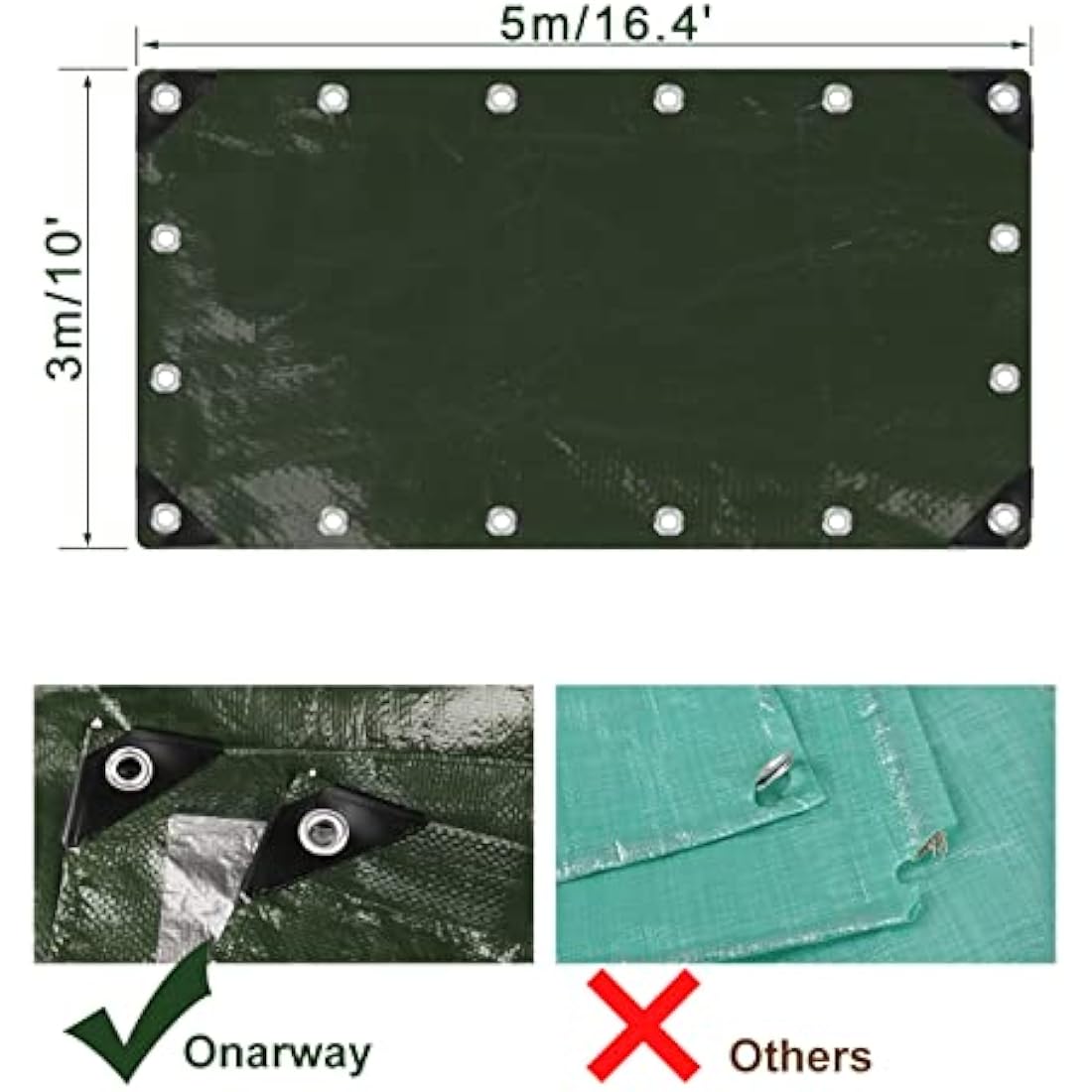 Onarway Tarpaulin Waterproof Heavy Duty 3m x 5m 105GSM Tarp Sheet Cover with Reinforced Grommets, Multipurpose For Outdoor Use