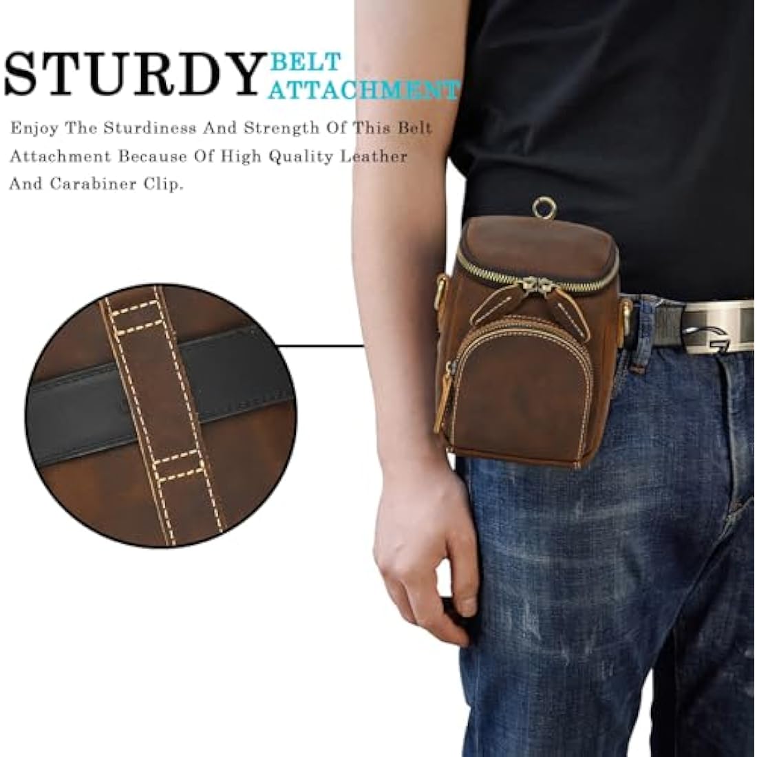 Mini Mens Genuine Leather Messenger Shoulder Bag Motorcycle Bike Riding Cycling Multi Waist Fanny Pack Small Leather Leg Bag for Wallet Coin Key iPhone, 9391 Brown