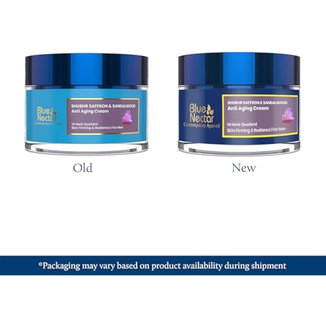 Blue Nectar Men Face Cream, Natural Skin Brightening Cream, Anti Aging Face Cream for Men with Sandalwood, Saffron and Almond Oil (14 Herbs, 50g)