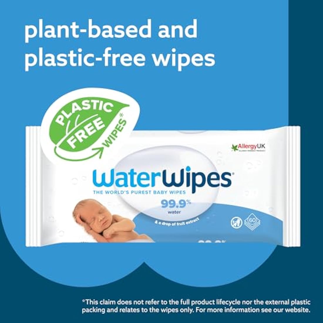 WaterWipes Sensitive+ Newborn & Baby Wipes, 720 Count (12 Packs), 3-In-1 Cleans, Cares, Protects, 99.9% Water, Unscented