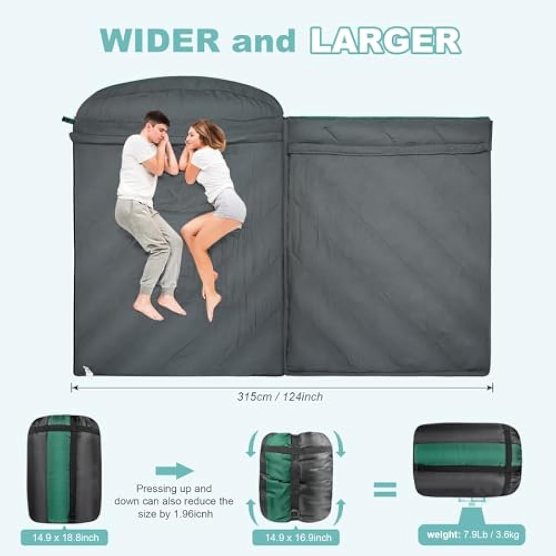 Mcota Double Sleeping Bag, 2 Person Queen Size Sleeping Bag for Adults Couples Family Camping Backpacking, XL Waterproof Lightweight for Cold Weather & Warm