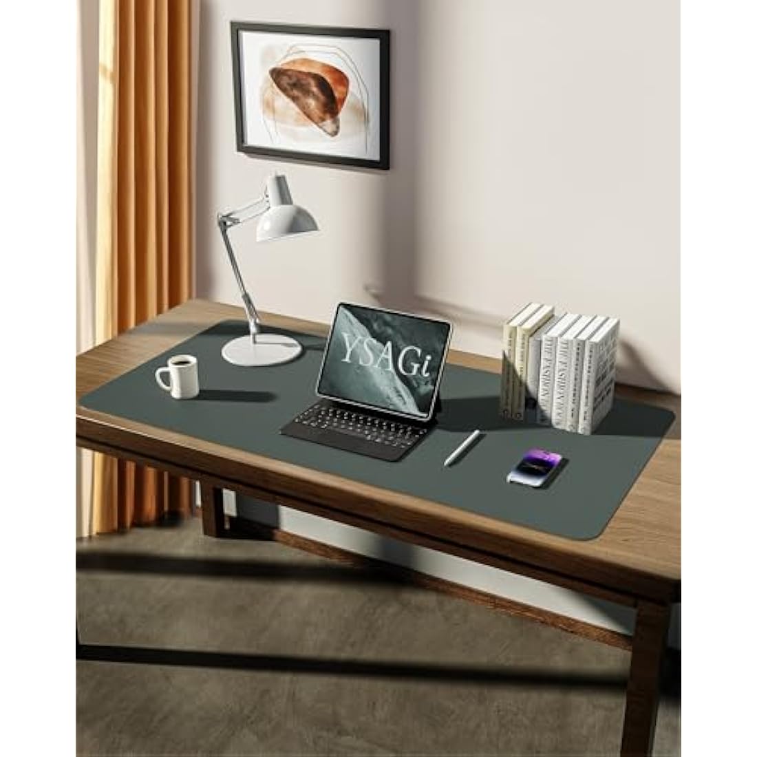 YSAGi Leather Desk Mat, Large Mouse Mat, Non-Slip Desk Pad, Waterproof PU Leather Table Protector Writing Pad for Office and Home (90 x 43 cm, Dark Green)