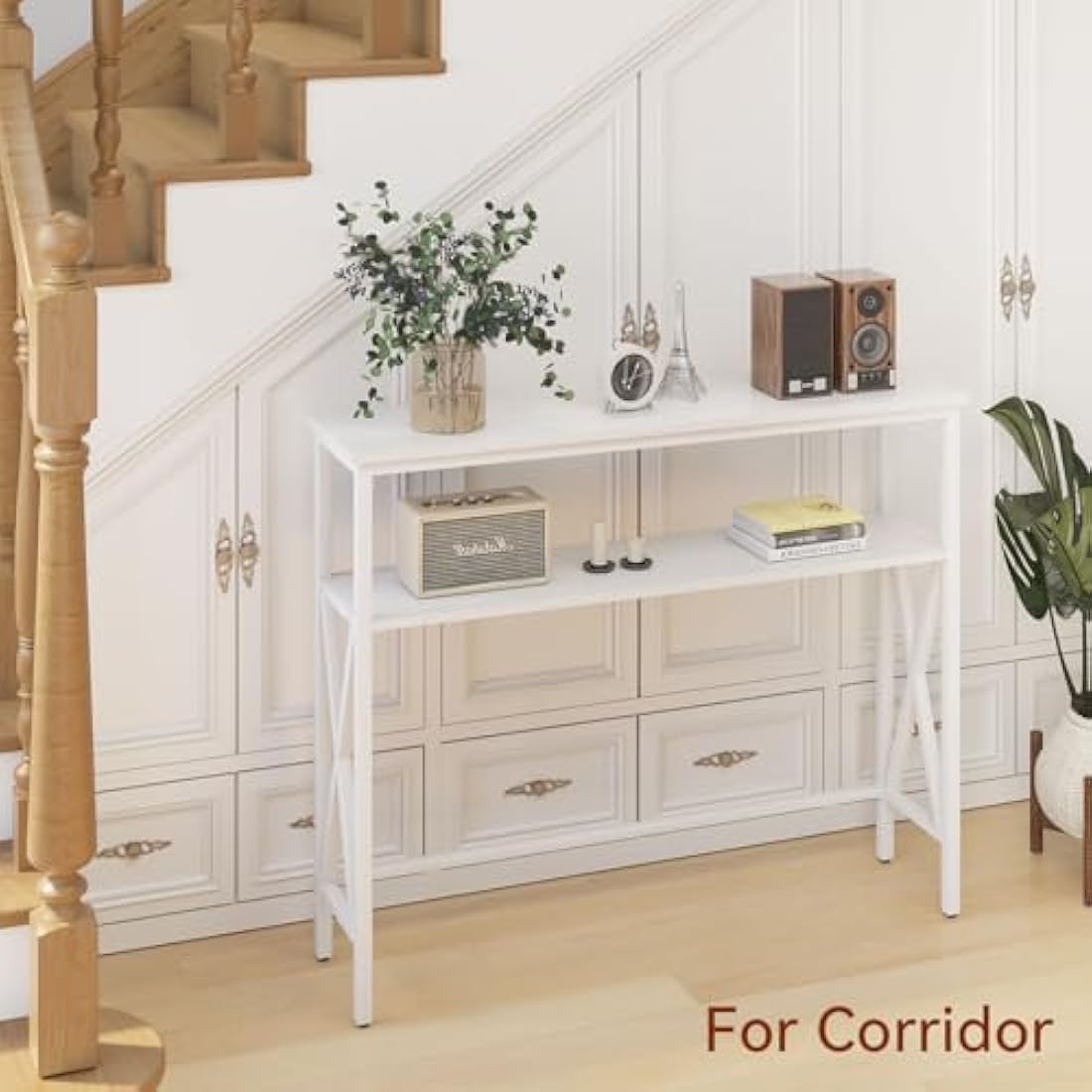 YMYNY Console Table, Industrial Entryway Table for Hallway, Narrow Sofa Table with Shelves, Metal Frame, Compact Display Table for Small Spaces, Living Room, 101×25×80.5CM White HST007W