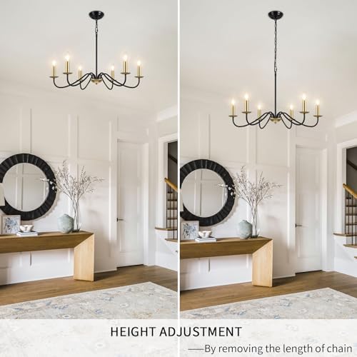 MRHYSWD Black and Gold Chandelier Lighting, 6 Lights Metal Pendant Light Fixtures Industrial Chandeliers Ceiling Light for Living Room Kitchen Dining Room Bedroom Hall, Height Adjustment
