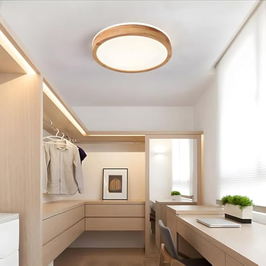 WayLuoung Wooden LED Ceiling Light | Ø30cm 3000K 1620Lm 18W | Round Top 360° Glow Natural Wood Ceiling Lamp, Bedroom, Living Room, Children's Room, Kitchen, Dining Room, Home, Office (Warm White)