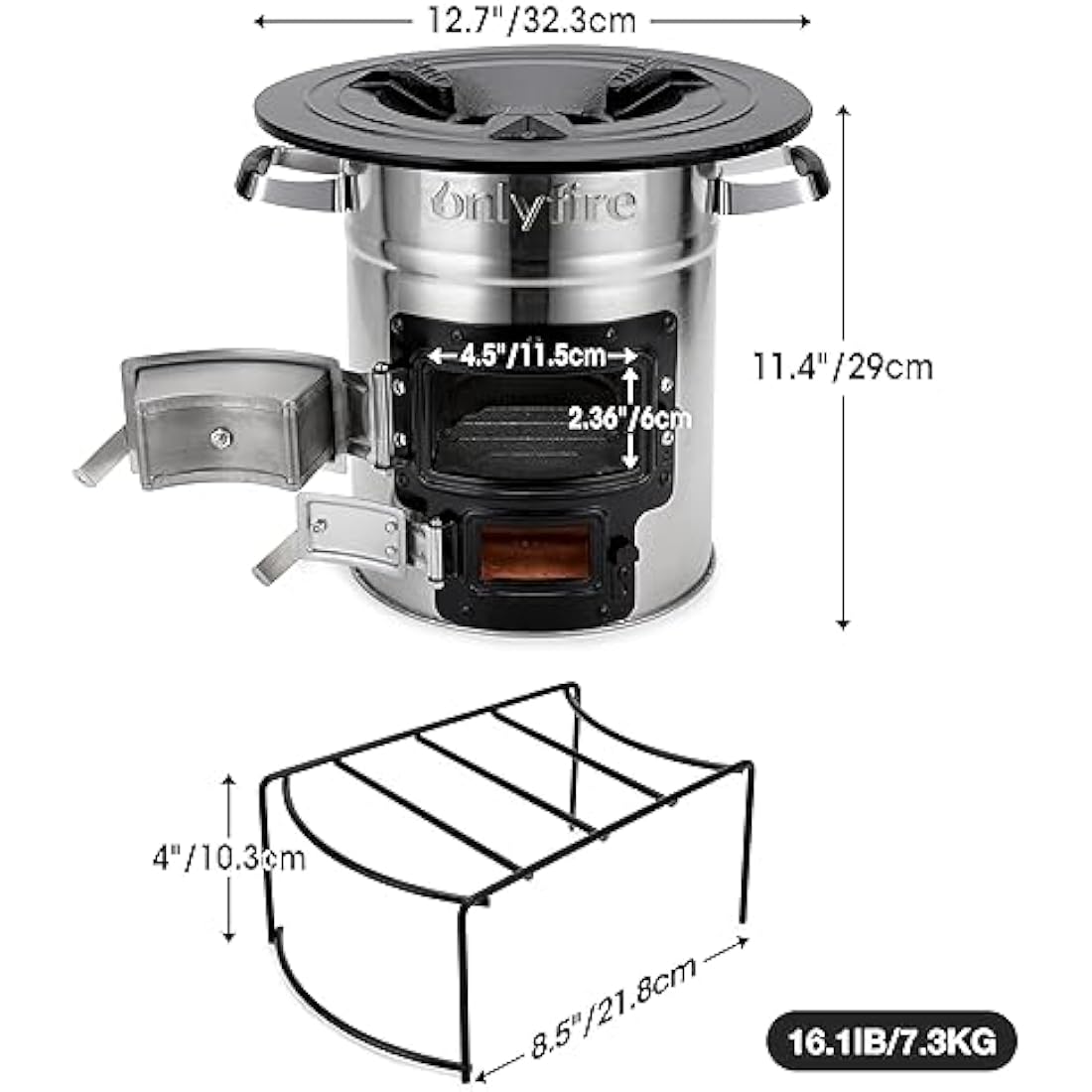 Onlyfire Stainless Steel Rocket Stove,Portable Camp Stove Wood Burning,Outdoor Stove for Backpacking，Outdoor Cooking, Camping, Picnic, BBQ, Hunting, Fishing