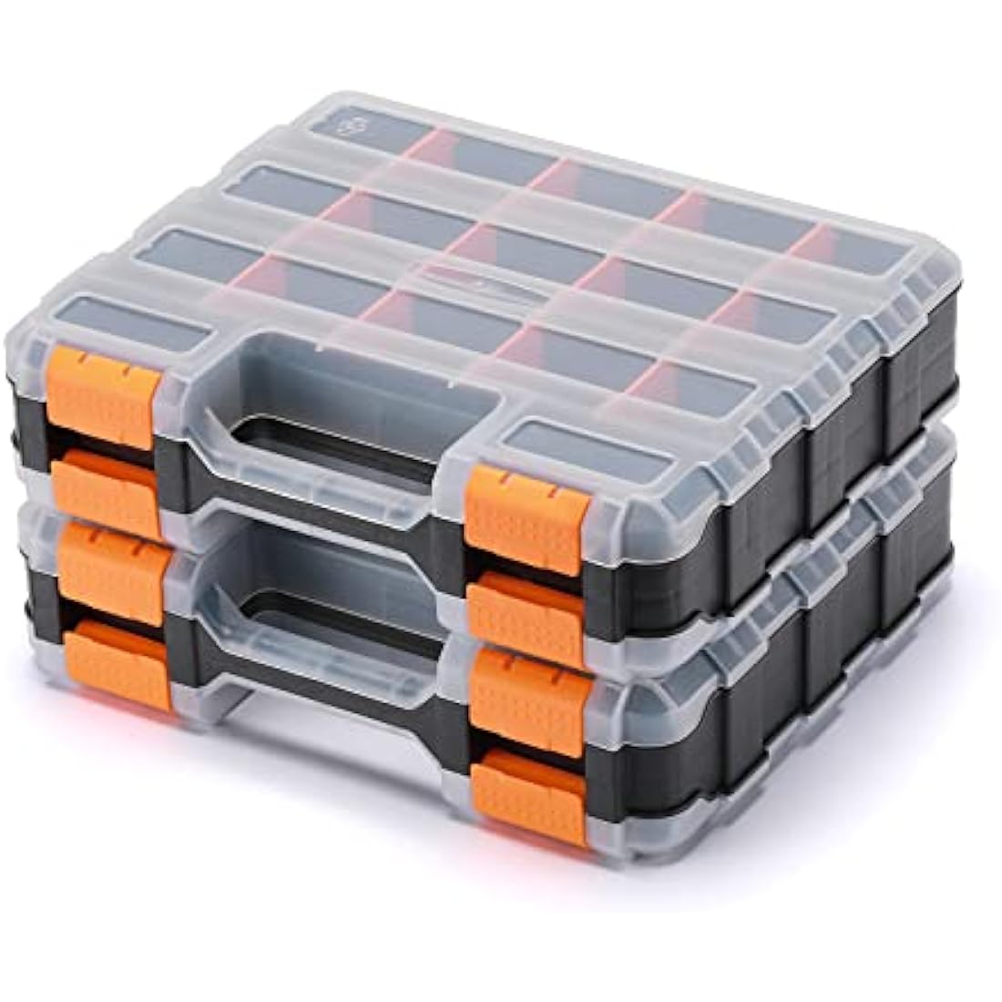 CASOMAN Double Side Tool Organizer, with Impact Resistant Polymer and Customizable Removable Plastic Dividers, Hardware Box Storage, Excellent for Screws,Nuts,Small Parts, Black/Orange. 2-Pieces Pack