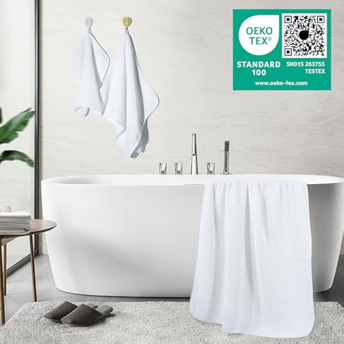 POLYTE Microfibre Oversize, 76 x 152 cm, Quick Dry Lint Free Bath Towel Set, 6 Piece (White, Waffle Weave)