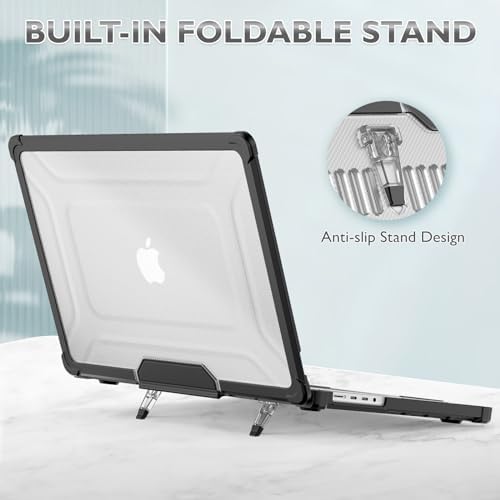 SEYMCY Case Compatible with MacBook Pro 16 inch Case 2024 2023 2022 2021, Anti-Scratching Protective Hard Shell Cover with Foldable Stand M4 M3 M2 M1 (A3186 A3403 A2991 A2780 A2485), Black