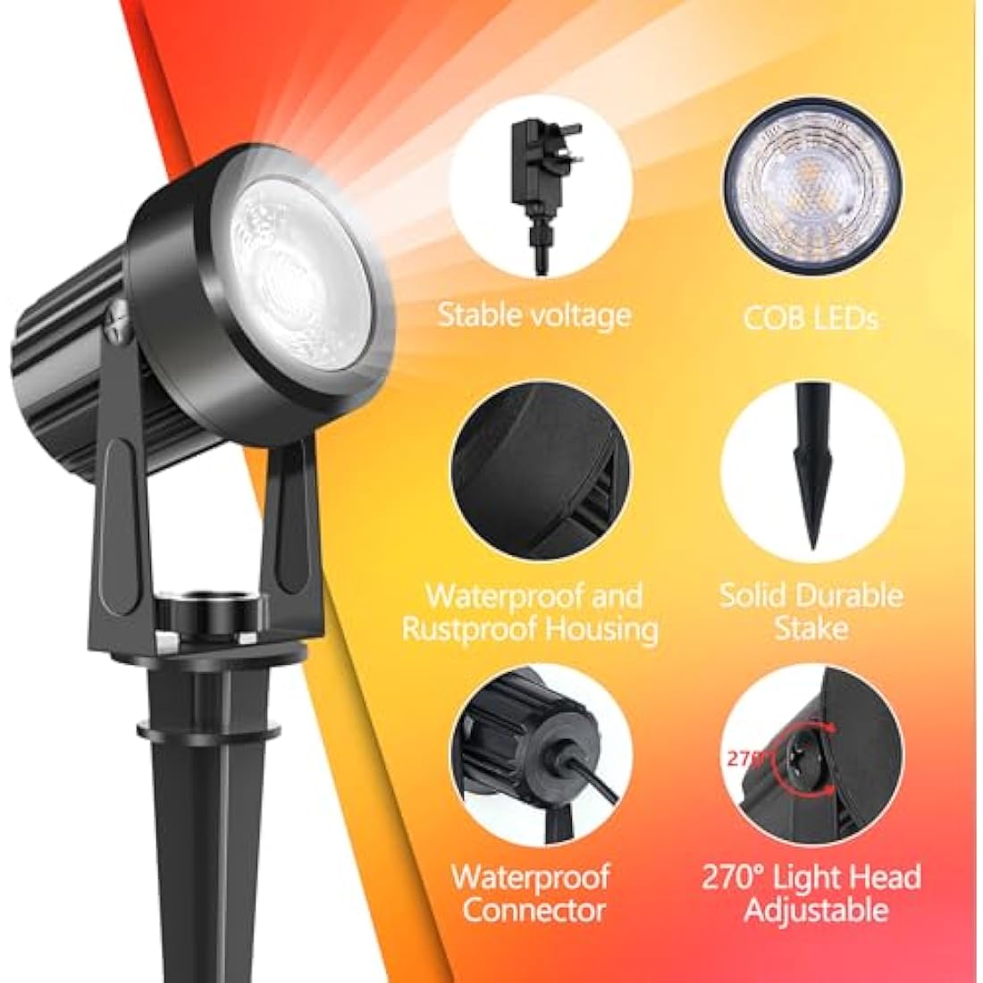 NATPOW Garden Lights, Garden Spike Lights Mains Powered, LED Spotlight Outdoor 6-in-1 Landscape Spot Light with Adapter, IP65 Waterproof 5V Spotlights for Lawn, Pathway, Yard (6000K)
