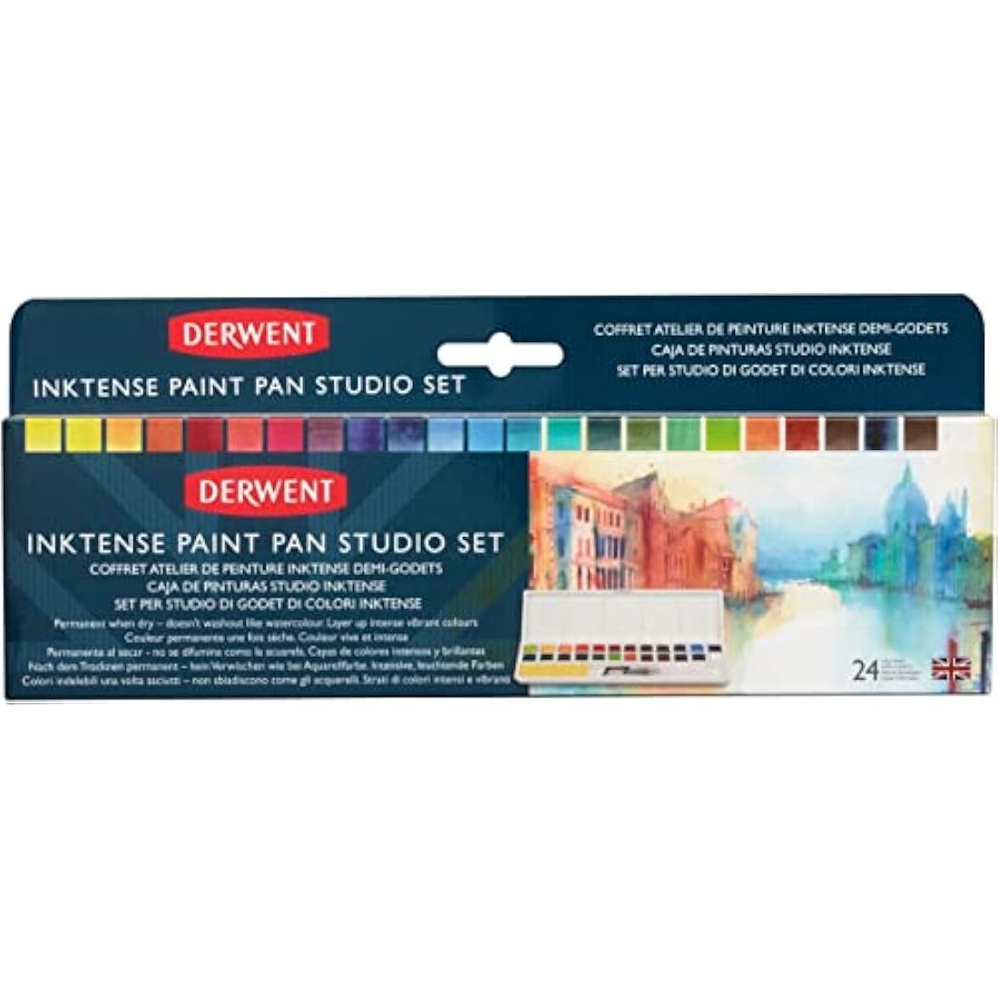 Derwent Inktense Paint 24 Pan Palette, Set of 24, Half Pan Size, Water-Soluble, Ideal for Painting & Crafts on Paper & Fabric, Professional Quality (2305545)