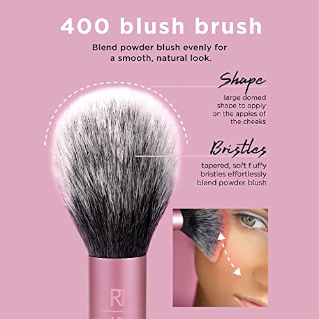 Real Techniques Ultra Plush Blush Makeup Brush, For Loose, Cream, or Pressed Blush, Rosy Glow Cheeks, Fluffy Powder Brush, Aluminum Ferrules, Synthetic Bristles, Vegan and Cruelty Free, 1 Count