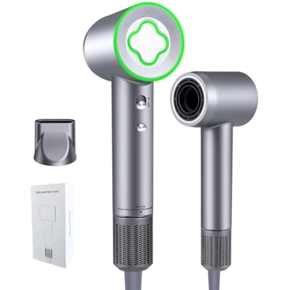 ZCYLPT Hair Dryer, 200 Million Negative Ionic Hairdryer, 1600W High Speed Brushless Motor 110,000 RPM Travel Hairdryers for Women Men Pet（Silvery）