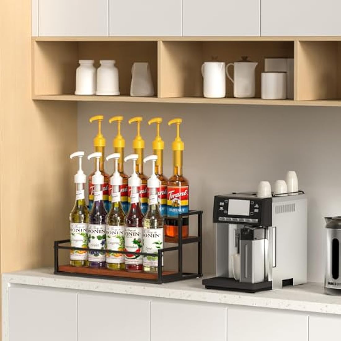 THYGIFTREE Coffee Syrup Rack Organizer 2-Tier Syrup Bottle Holder Stand for Coffee Bar Station