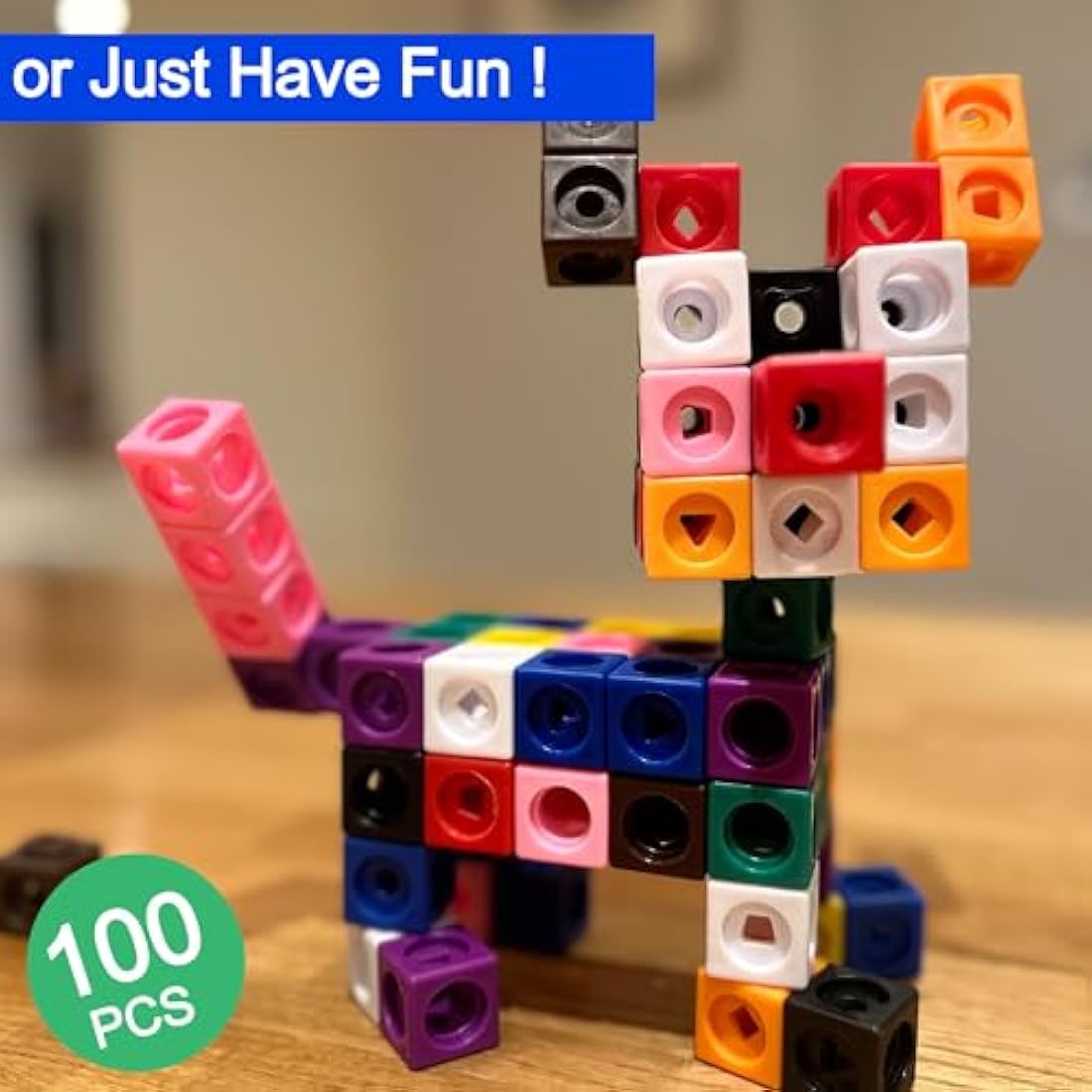 Maths Cubes - 100-Piece Set of Fidget Linking Cubes for Early Learning and Maths, with 10 Colours and Geometric Shapes, Perfect for Classroom and Home
