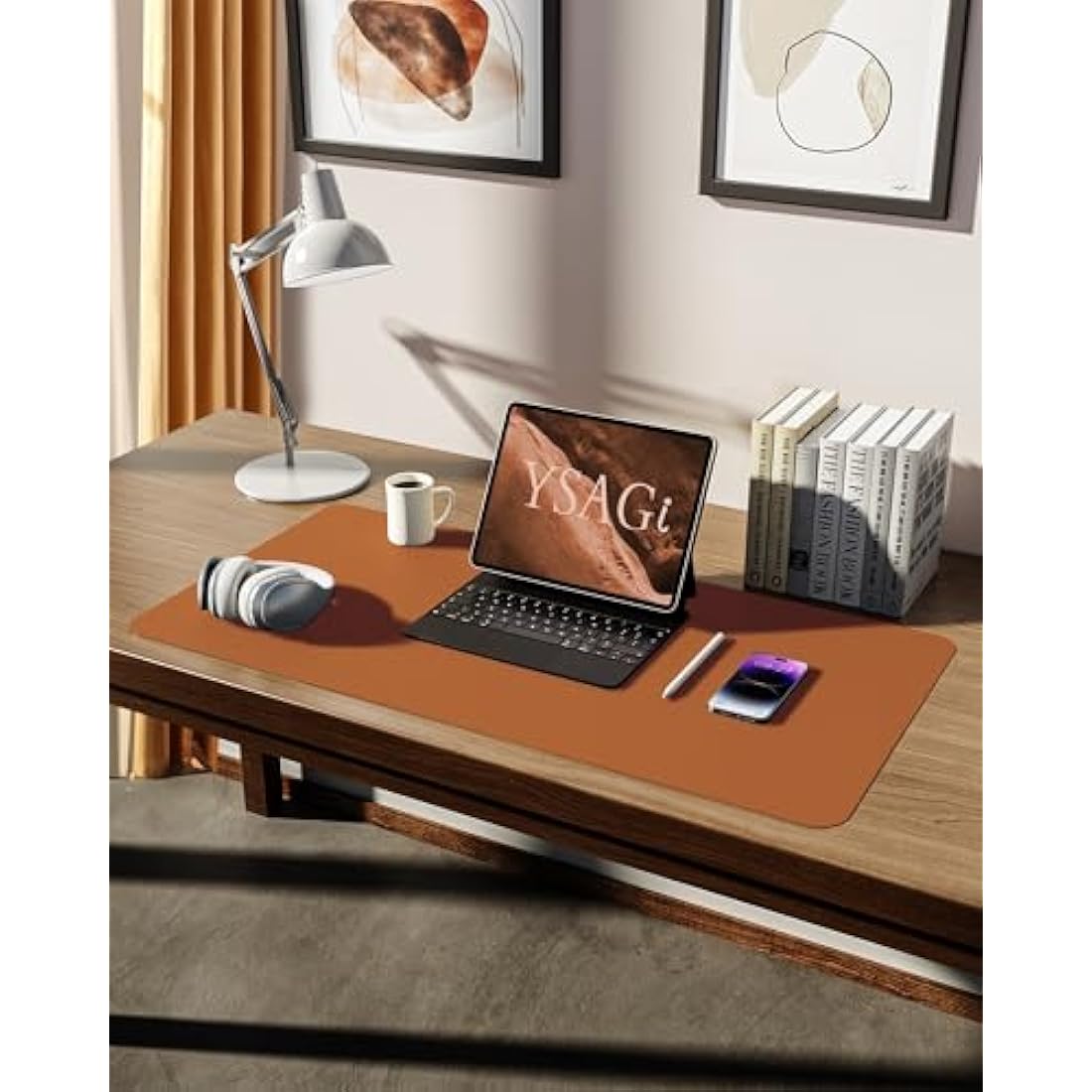 YSAGi Leather Desk Mat, Large Mouse Mat, Non-Slip Desk Pad, Waterproof PU Leather Table Protector Writing Pad for Office and Home (80 x 40 cm, Brown)