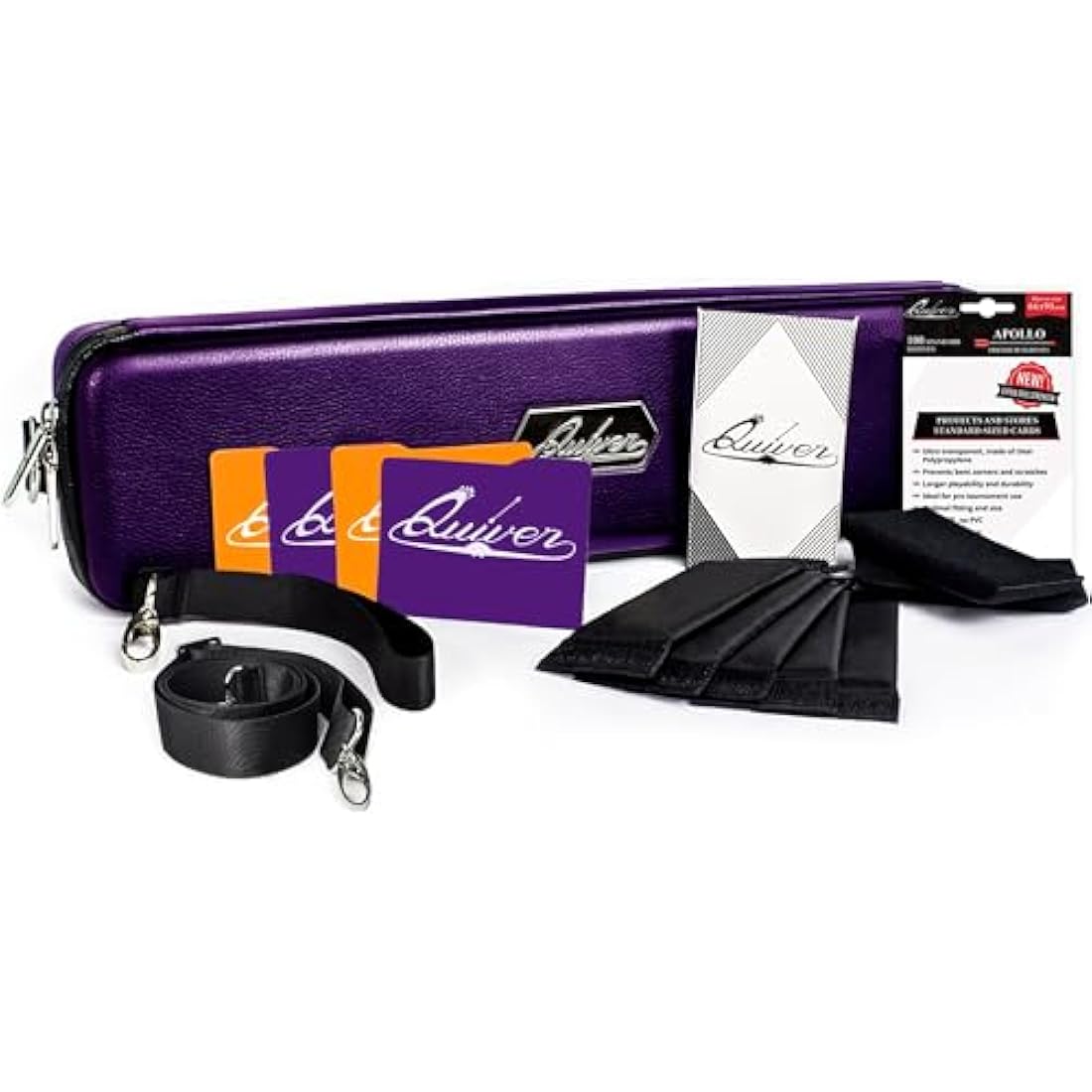 Quiver Time Purple Quiver Card Carrying Case - TCG Cards Deck Box Holder for Trading Cards, MTG Bag Playing Card Case (+Wrist & Shoulder Strap, Dividers, Separators, Corner Pads + 100 Apollo Sleeves)