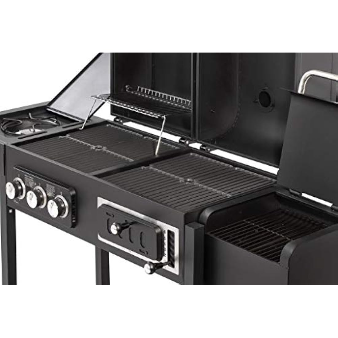 CosmoGrill Hybrid 4 Burner Barbecue DUO Dual Fuel BBQ 3+1 Gas Grill & Charcoal Smoker BBQ Grill, Built-in Thermometer, Warming Rack, Outdoor Portable Large Coal Barbecue for Home Garden Party Cooking