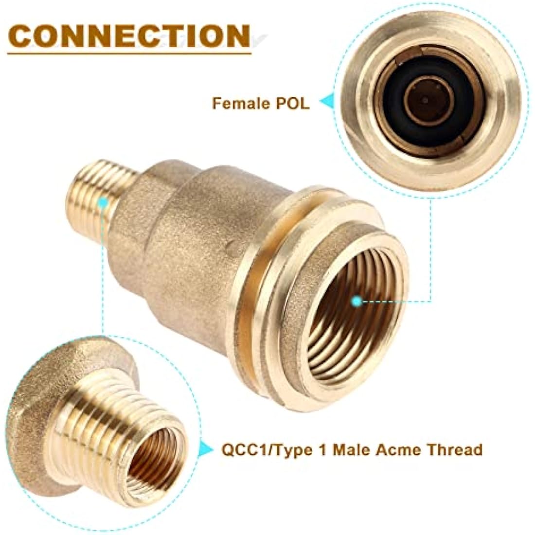 Brass QCC1 ACME Nut Propane Gas Fitting Adapter with 1/4 Inch Male Pipe Thread Solid Brass Outdoor Cooking Propane Adapter