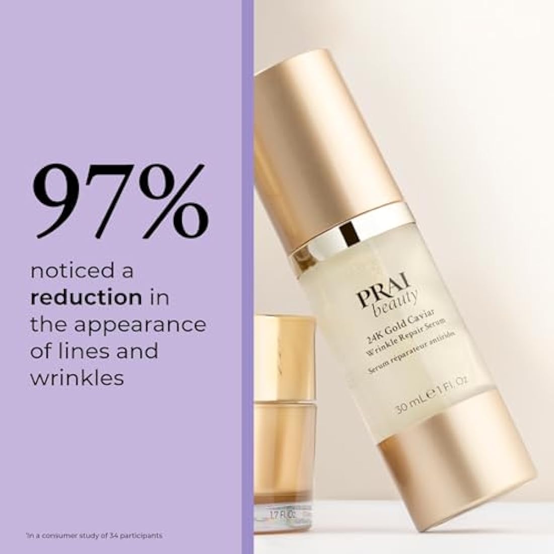 PRAI 24k Gold Caviar Wrinkle Repair Serum 30ml - Intensive Real 24K Gold - Advanced Anti-Aging, Anti-Wrinkle Skincare - Hydrates, Firms & Brightens Skin - With Hyaluronic Acid - Younger Skin