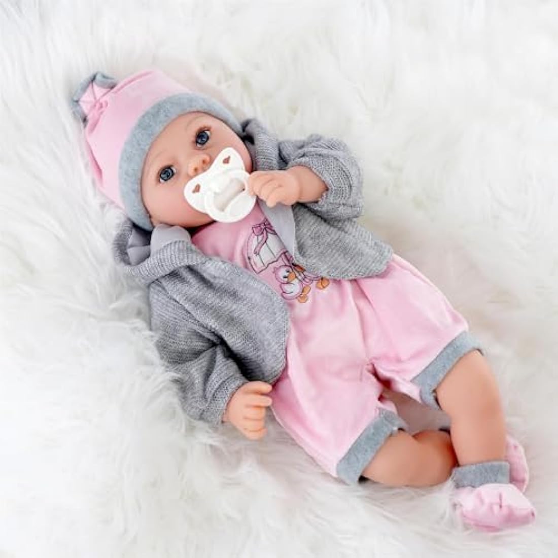 The Magic Toy Shop BiBi Doll Blush Realistic Baby Doll 18" – Soft Vinyl Baby for Girls & Boys with Interactive Sounds & Trendy Outfit – Newborn Girl for Kids 18 Months+