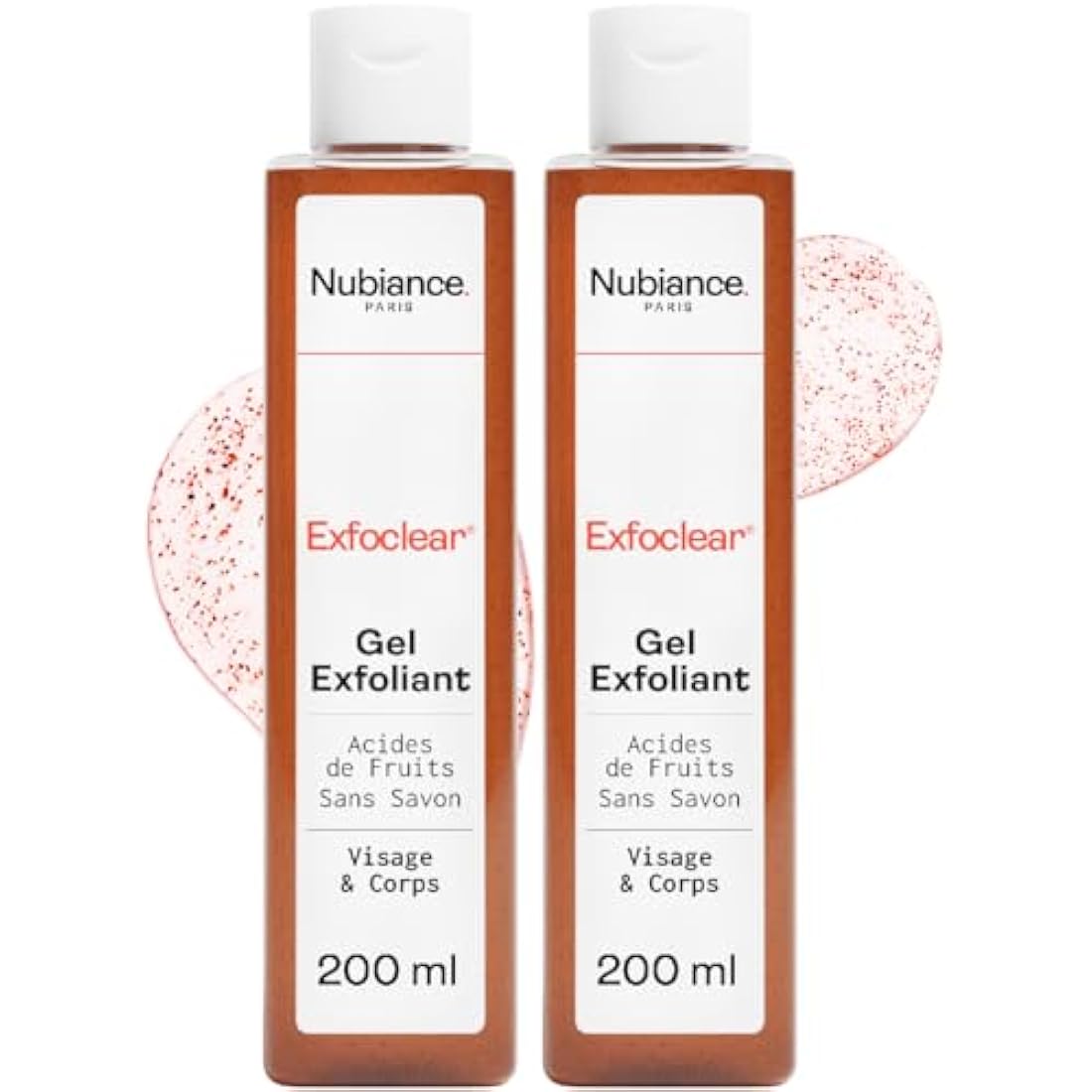 NUBIANCE - Exfoclear® Face & Body Scrub & Neckline - 2x200ml pack - Fruit Acid Peeling - Facial Cleansing Gel for Oily or Dry Skin Anti Blackhead
