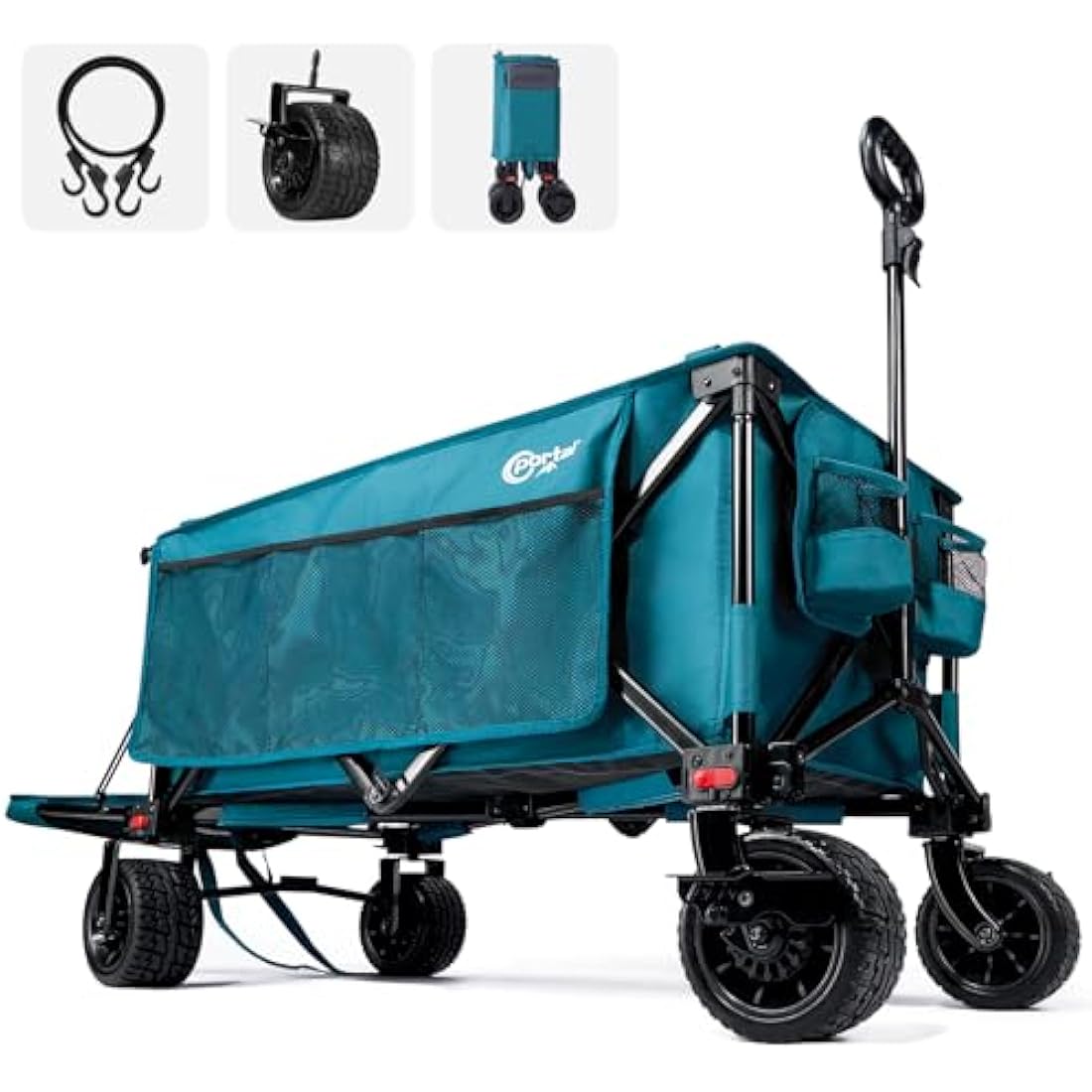 Portal Festival Trolley with Adjustable Tailgate Brakes 300L Beach Trolley for Sand with Big Wheels Camping Cart Heavy Duty Folding Wagon Collapsible Trailer Buggy for Garden Event
