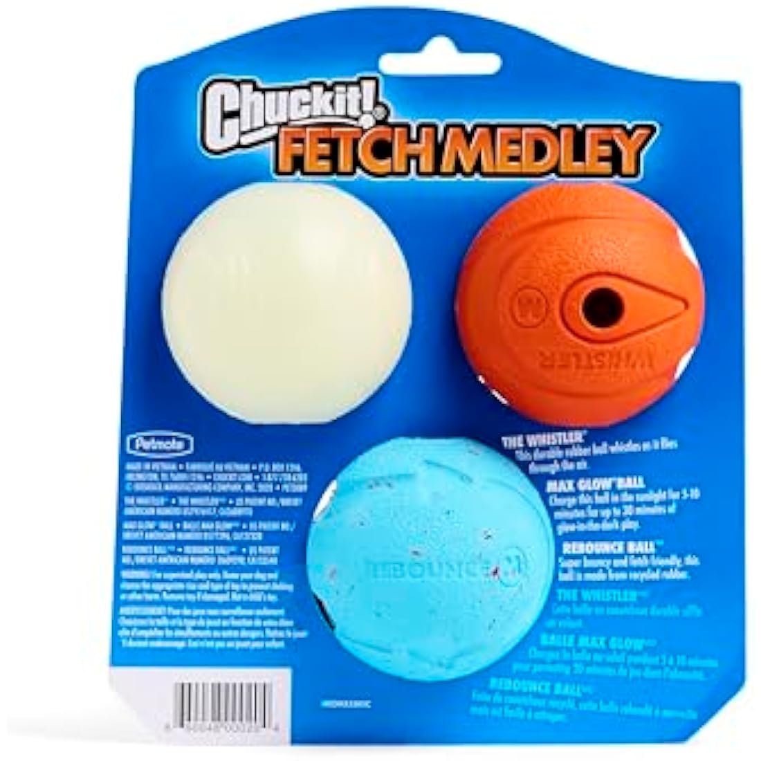 ChuckIt! Fetch Medley Gen 1 Rubber Dog Balls, The Whistler, Max Glow & Rebounce Balls for Dogs, Durable High Bounce Launcher Compatible Dog Toy, Medium, 3 Pack