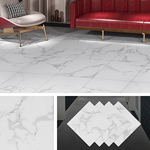 Livelynine Vinyl Flooring Adhesive Floor Tiles Grey White Marble Self Adhesive Floor Tiles Peel and Stick Floor Tiles 30x30cm Vinyl Floor Tiles for Bathroom Kitchen Hallway Bedroom Living Room, 4pcs