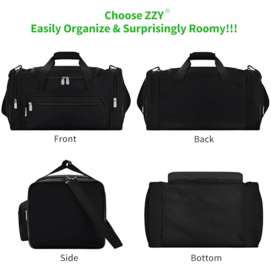 Sport Holdall Gym Duffle Bag with Shoulder Strap Overnight Weekender Bag for Men and Women (Black, 40L)