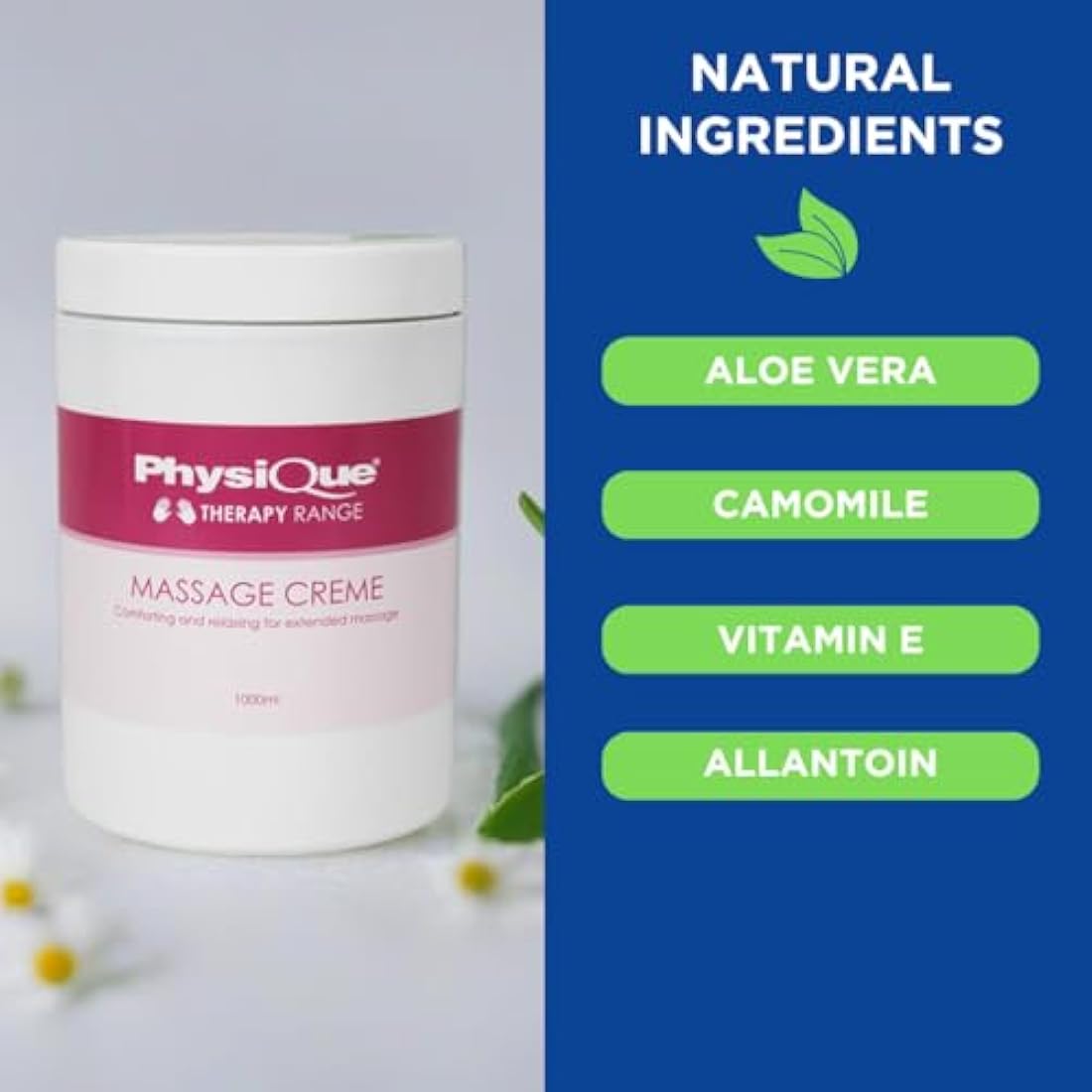 Physique Massage Creme 1000ml - Body Cream with Vitamin E - Perfect for Sports, Spa and All Types of Massage - Soft and Smooth Skin