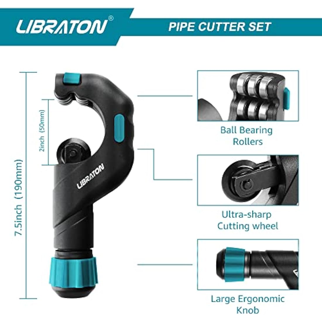 Libraton Copper Pipe Cutter, Tube Cutter (5-50mm), Stainless Steel Pipe Cutter Heavy-Duty, with High-Speed Steel Deburring Tool, for Copper Pipe, PVC Pipe and Thin Stainless Steel Tube