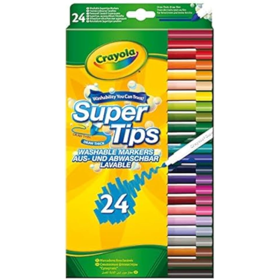 CRAYOLA SuperTips Washable Markers - Assorted Colours (Pack of 24) | Premium Felt Tip Pens That Can Easily Wash Off Skin & Clothing | Ideal for Kids Aged 3+