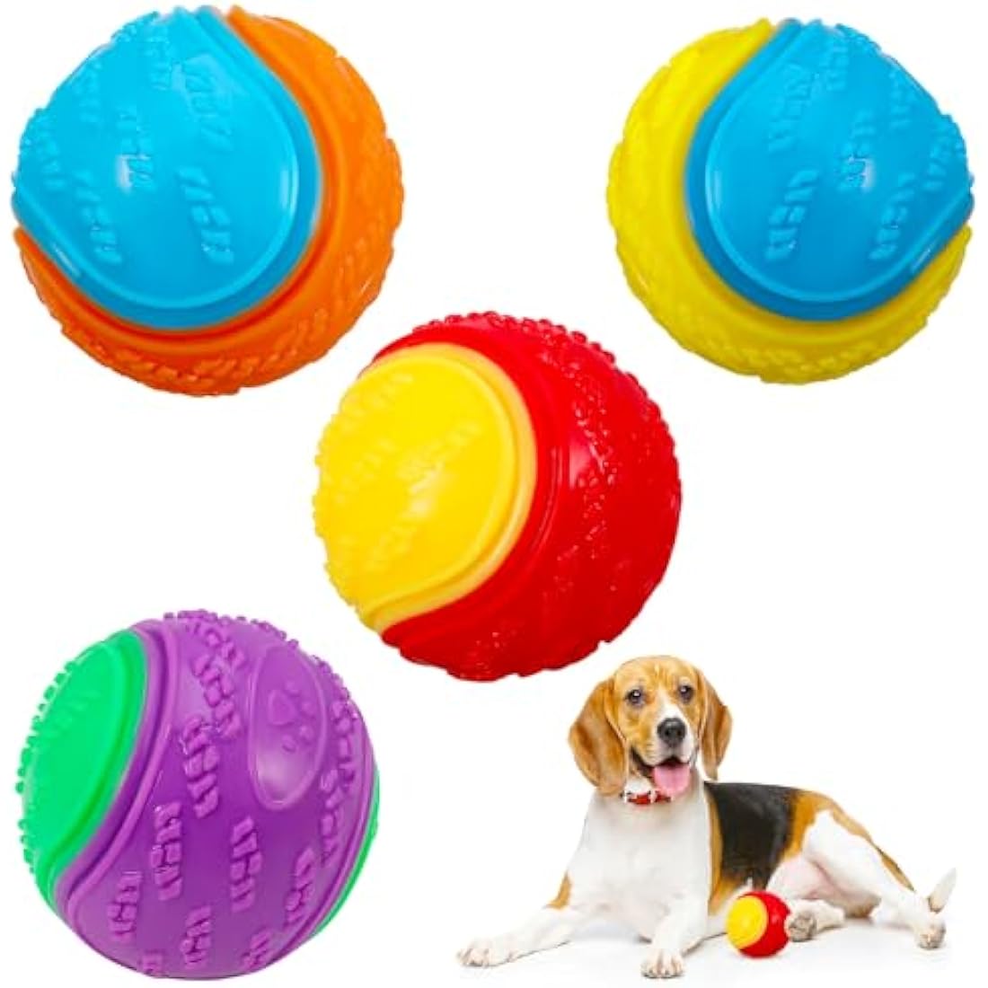 Bestomrogh 4Pcs Squeaky Dog Ball, Durable Dog Balls for Puppy, Large and Medium Sized Dogs, Interactive Dog Toys for Relieving Anxiety and Boredom,Training, Teeth Cleaning