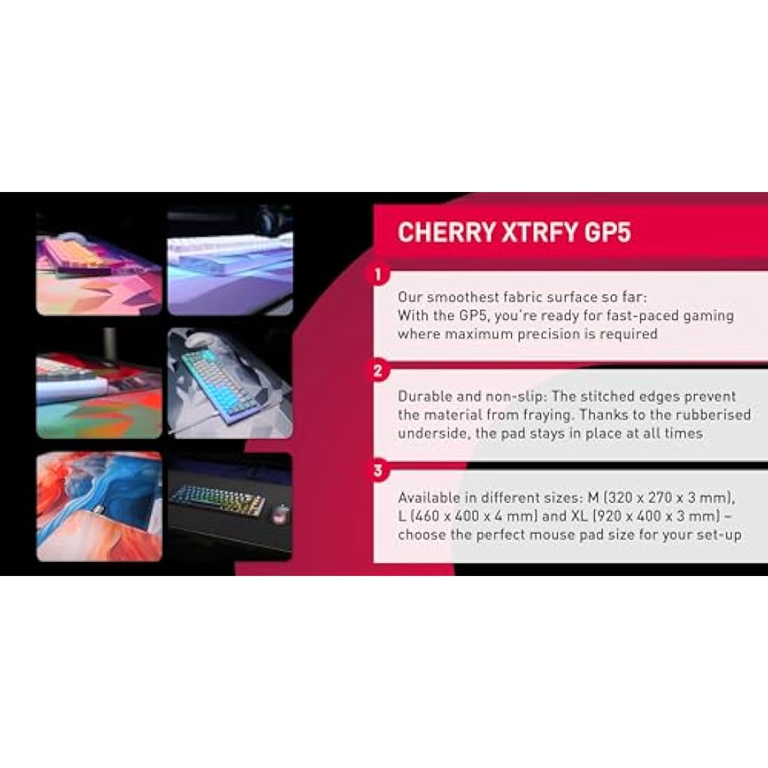 CHERRY XTRFY GP5, XL Gaming Mouse Pad (920 x 400 x 3 mm), High-Speed Cloth Surface for Precision, Stitched Edges, Non-slip, Machine washable, Litus Pink