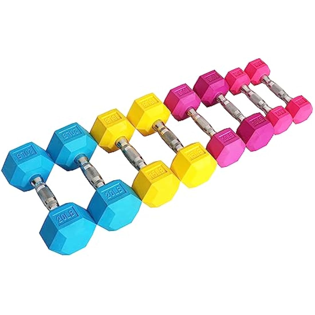 Signature Fitness Coloured Rubber Coated Hex Dumbbell Set