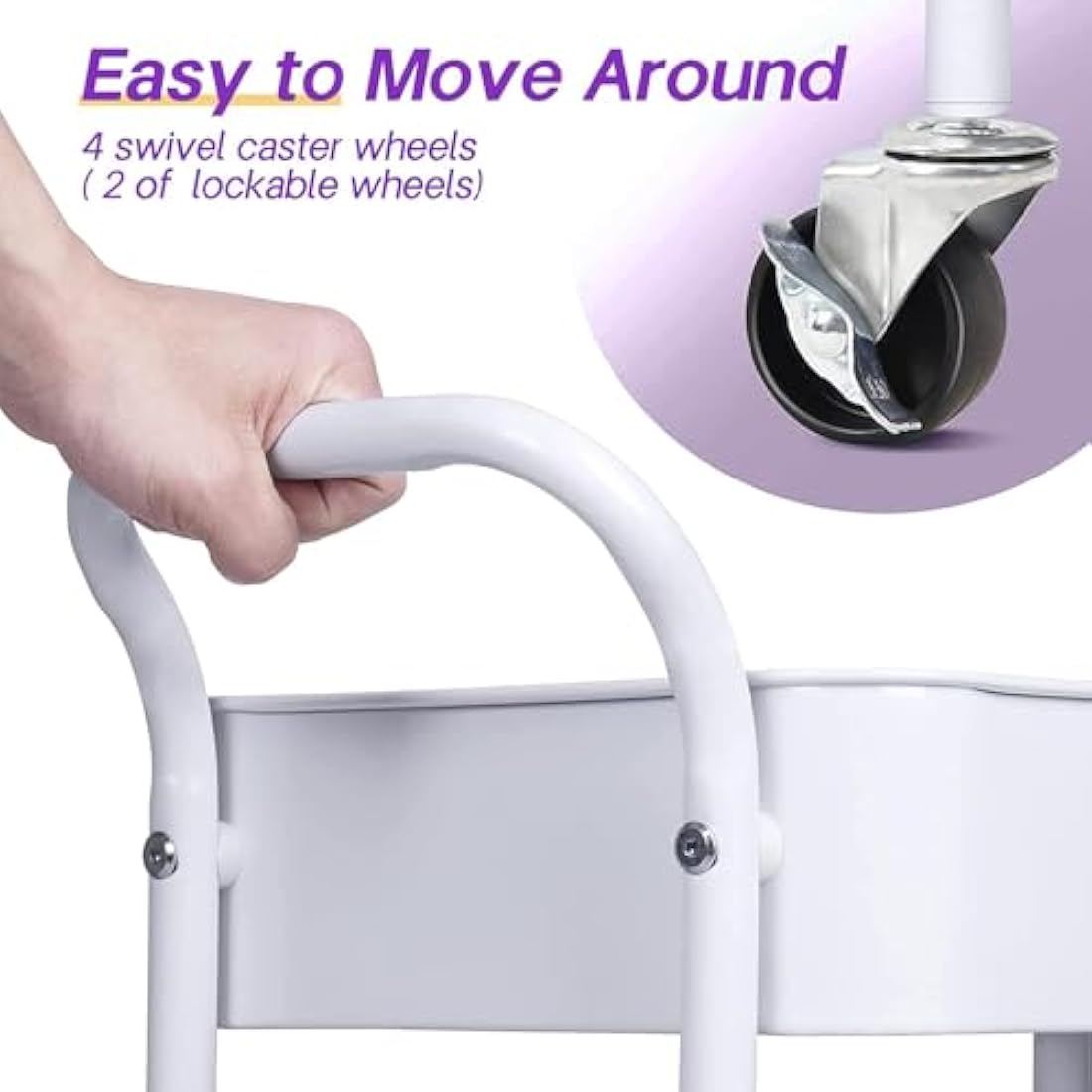 MISSLO Utility Cart 3 Tier Rolling Cart with Wheels and Handle, Under Desk 27" Height Small Metal Storage Trolley Organizer Rack Shelf, Mobile Book Art Cart for Office, Kitchen, Bathroom (White)