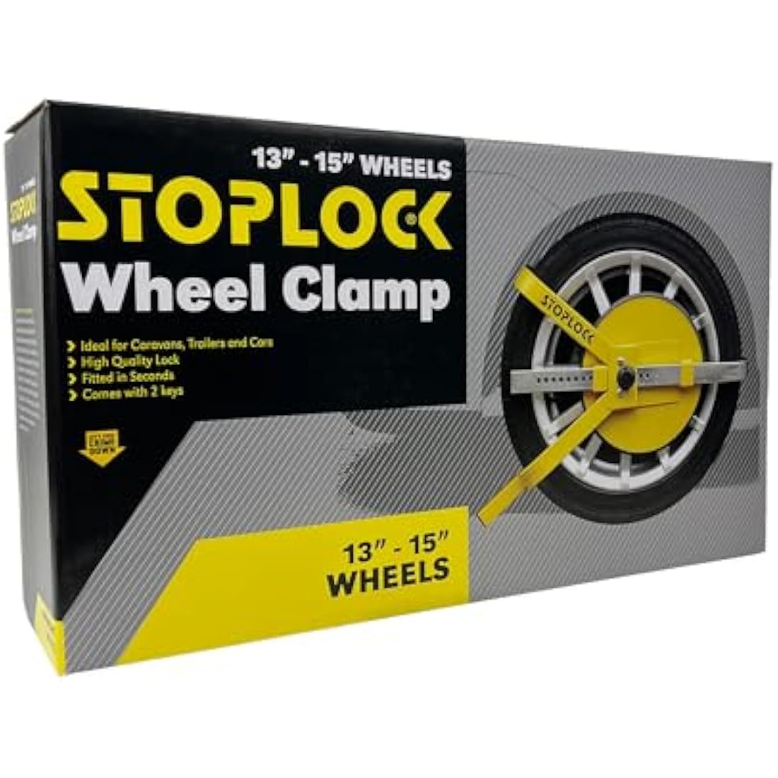 Stoplock Wheel Clamp HG 400-00 - Anti-Theft Lock Device for Small-Wheeled Cars Caravans Trailers With 13" to 15" Wheels , Yellow