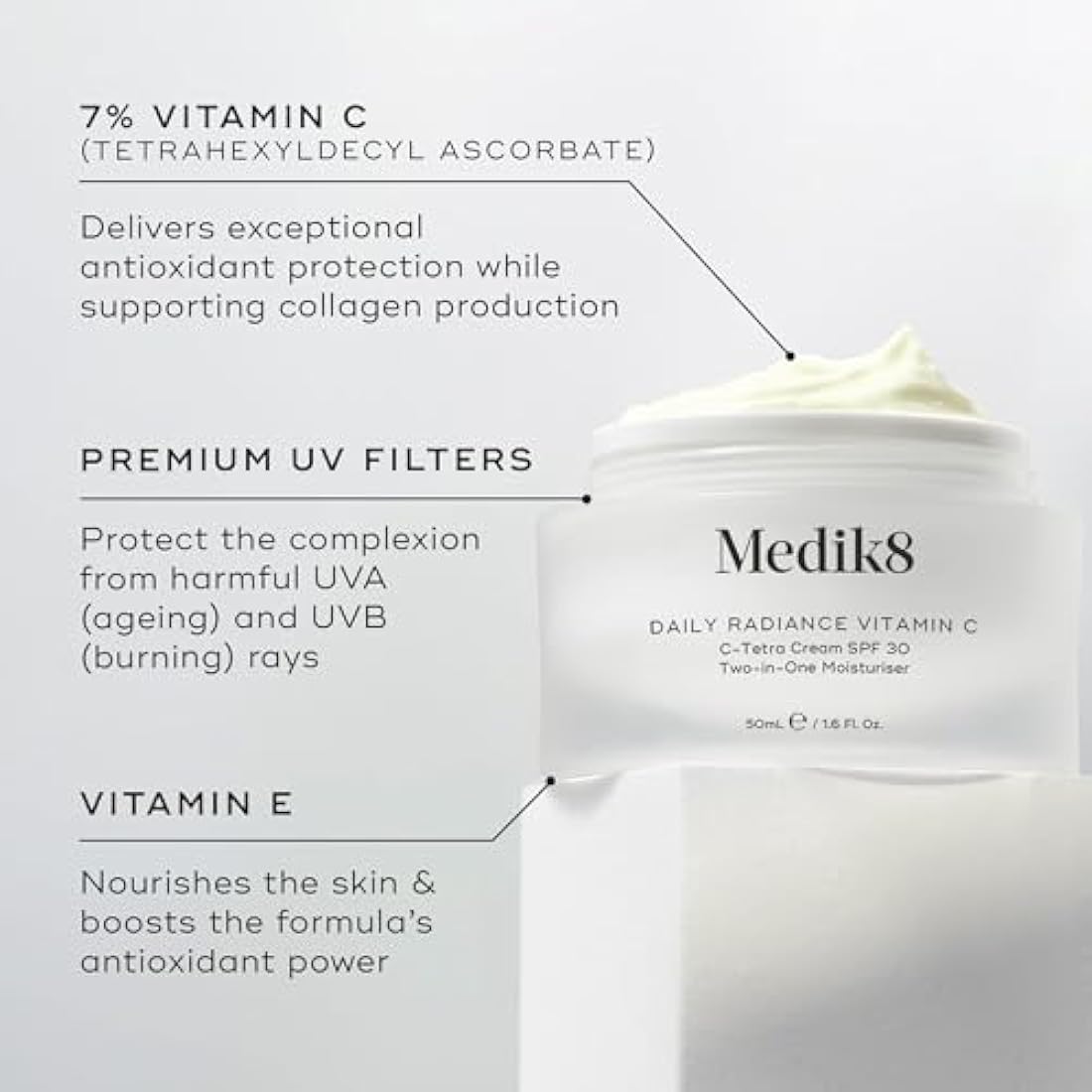 Medik8 Daily Radiance Vitamin C - 2-in-1 SPF & Face Moisturiser - C-Tetra Cream SPF 30 - Shields Skin Against Premature Signs of Ageing - 50ml