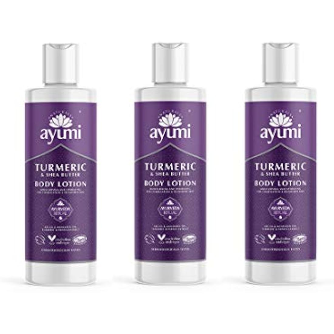 Ayumi Turmeric Body Lotion | Brightening Body Moisturiser for Dry Skin | Hydrating Body Lotion for Dull Skin | Shea Butter Body Cream for Damaged Skin | Body Moisturiser for Women & Men | 3 x 250 ml