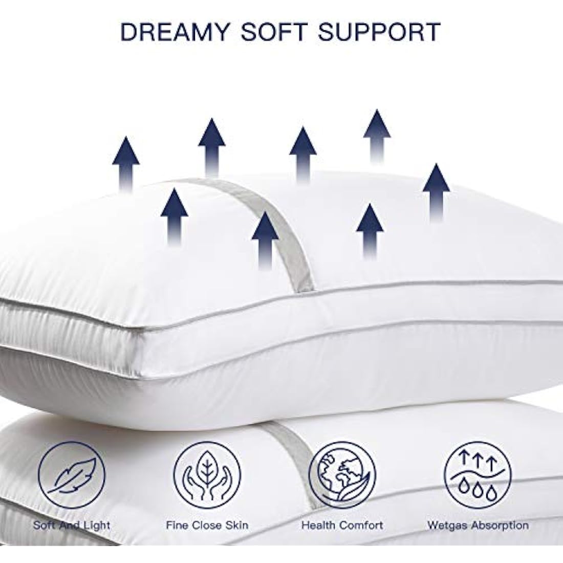 BedStory 2 Pack Hotel Quality Pillows, Down Alternative, Supportive Filled Pillows for Neck/Back/Side Sleepers, Standard Size 42x70cm