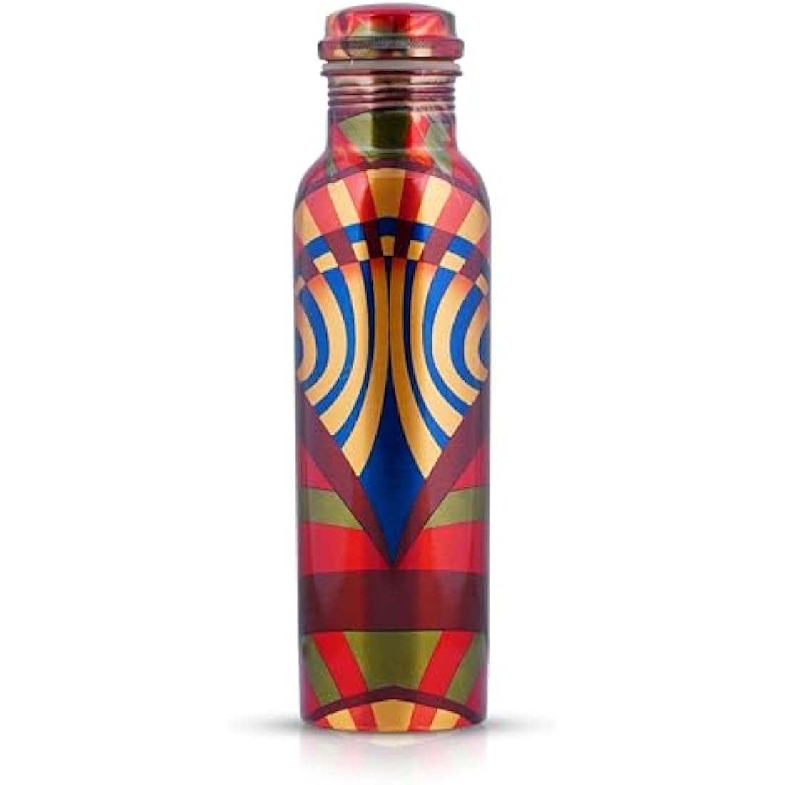 Craft Trade Printed Pure Copper Bottle with Lid and Carry Bag for Drinking Water BPA Free Leak Proof Boosts Immunity, Supports Digestive & Ayurveda Inspired 34oz - 1 Litre
