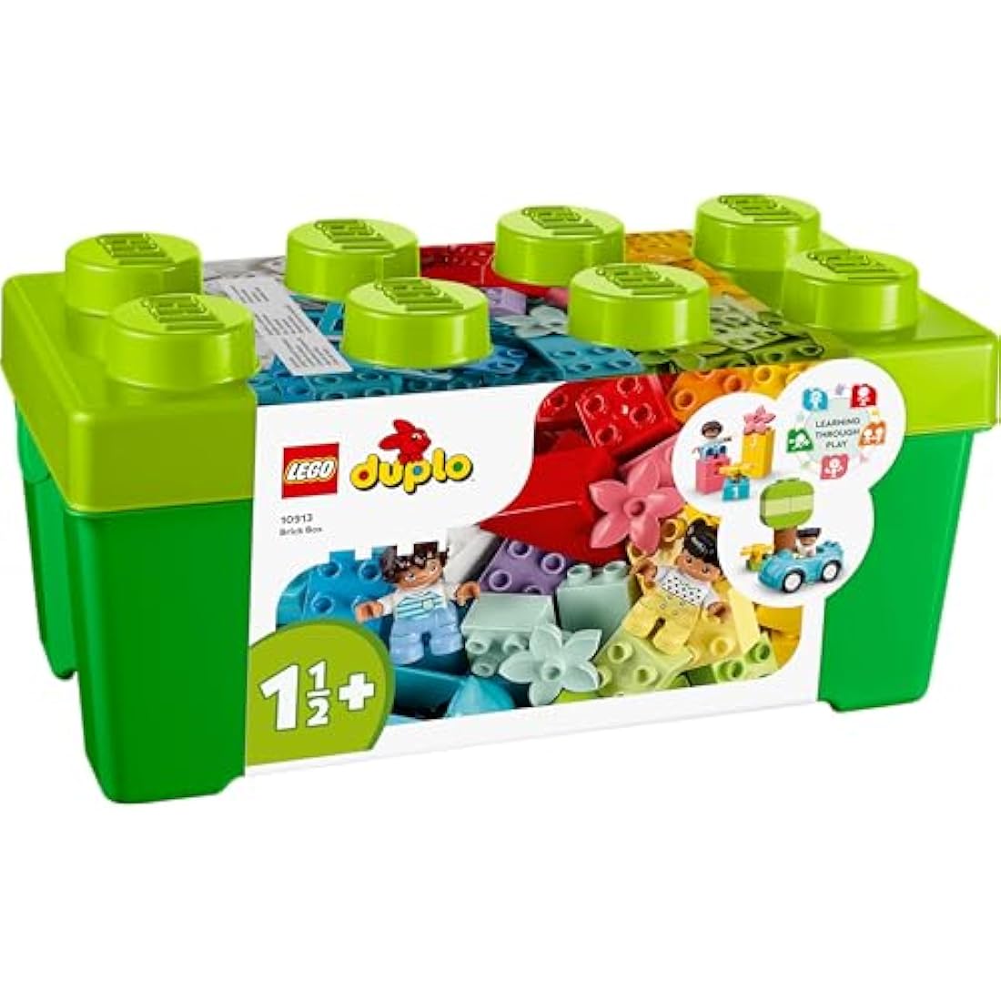 LEGO DUPLO Brick Box - Educational Stacking Toys for 1+ Year Old Boys & Girls - incl. Colourful Number Bricks, a Car & 2 Figures, plus Toy Storage - 10913